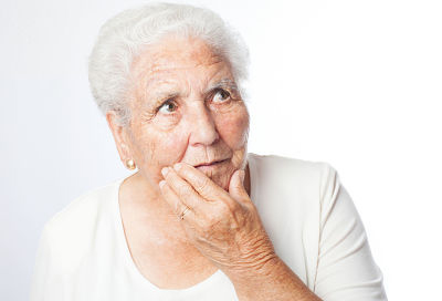 old woman concern thinking on a white background