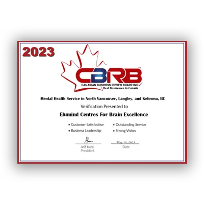 2023 CBRB Inc. Elumind Centres For Brain Excellence Certificate
